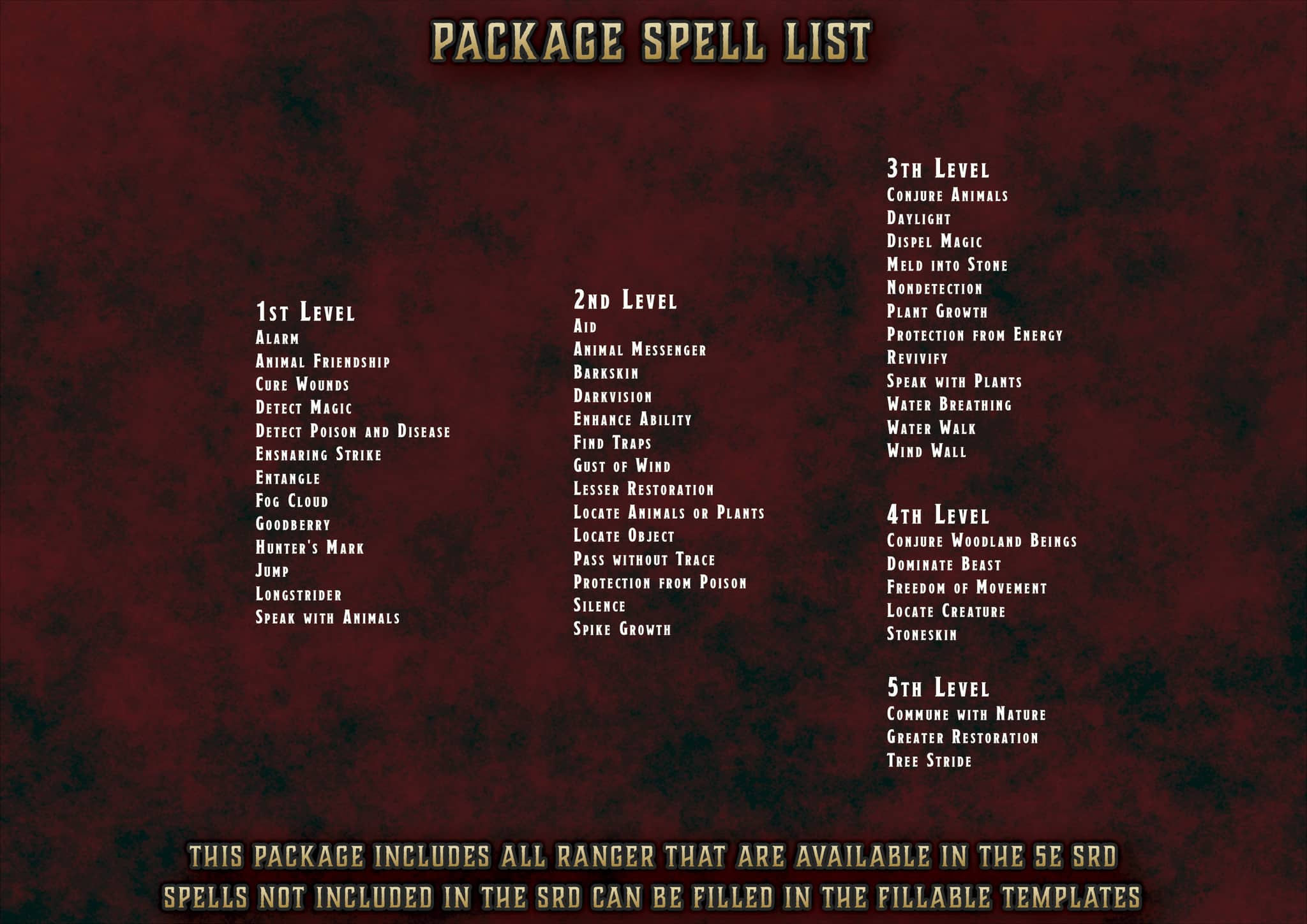 D&D 5E Ranger Spell Cards (2014 & 2024) | Digital Download