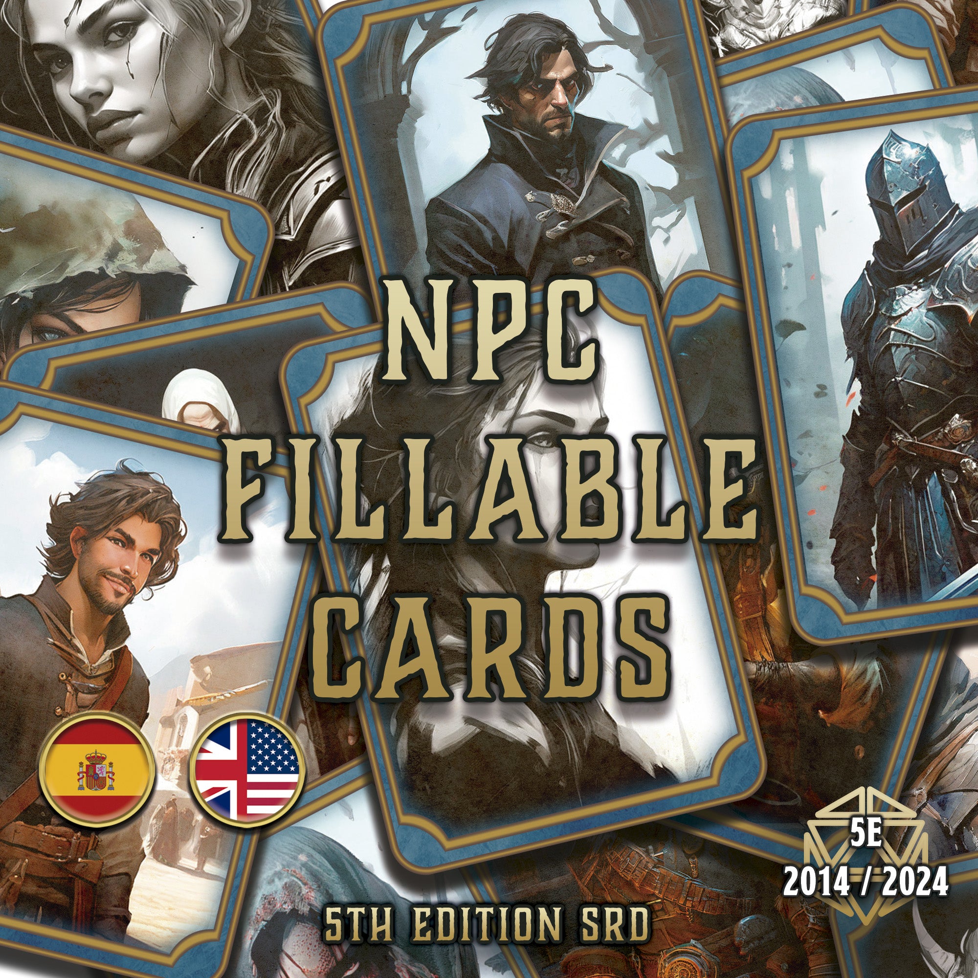 DnD NPC Editable Cards 5E (2014 & 2024) - Digital Printable