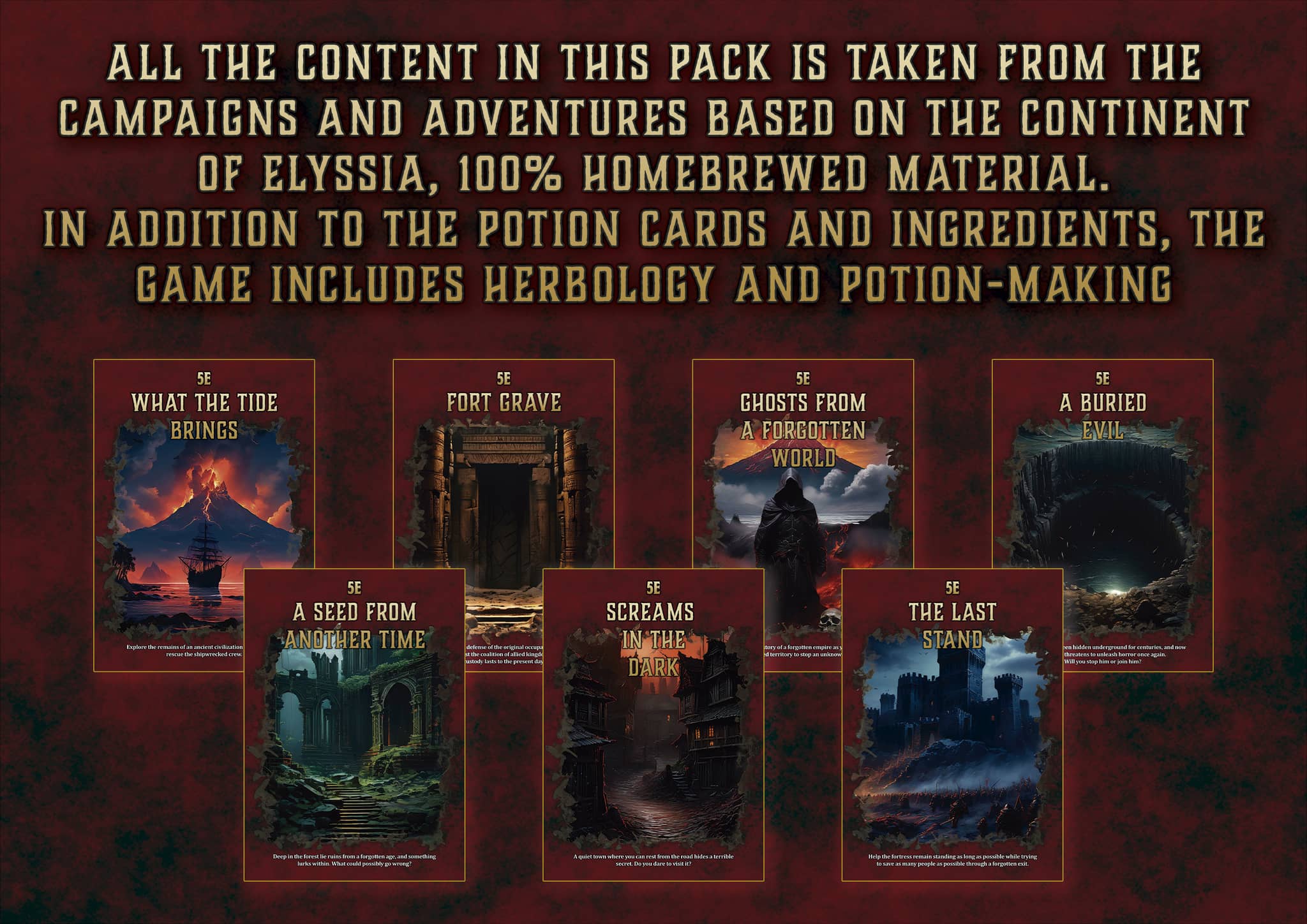 Producto digital de alquimia D&D 5E con cartas de pociones y contenido de Elysia