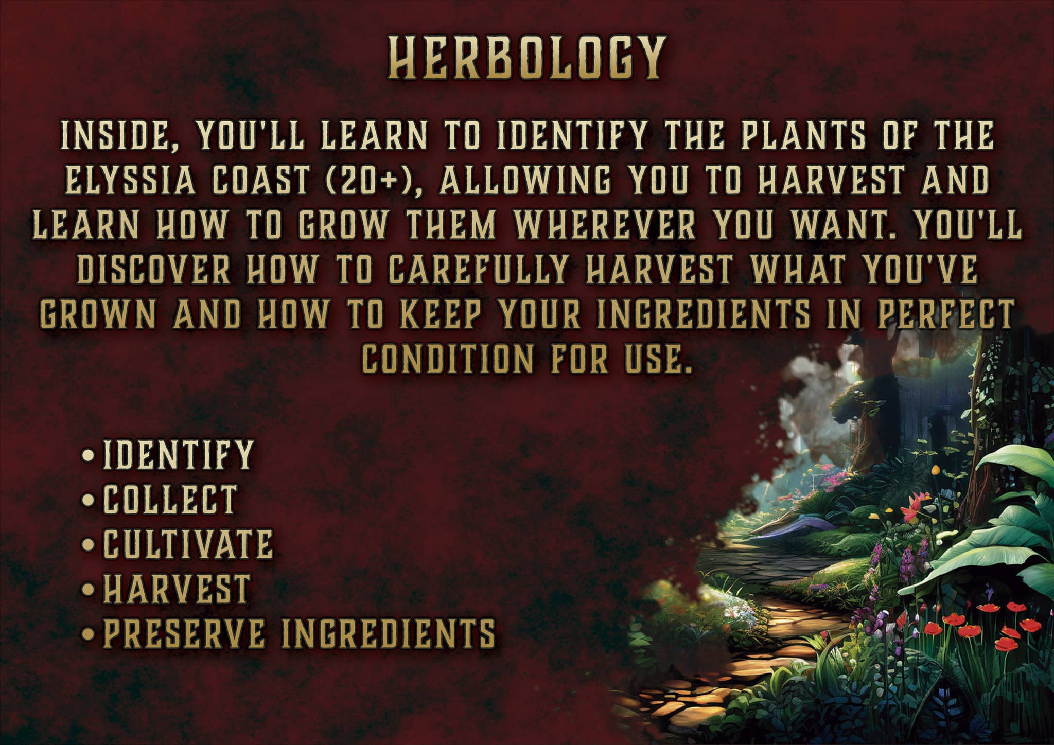 Producto digital de alquimia D&D 5E con herbología para identificar y cultivar plantas