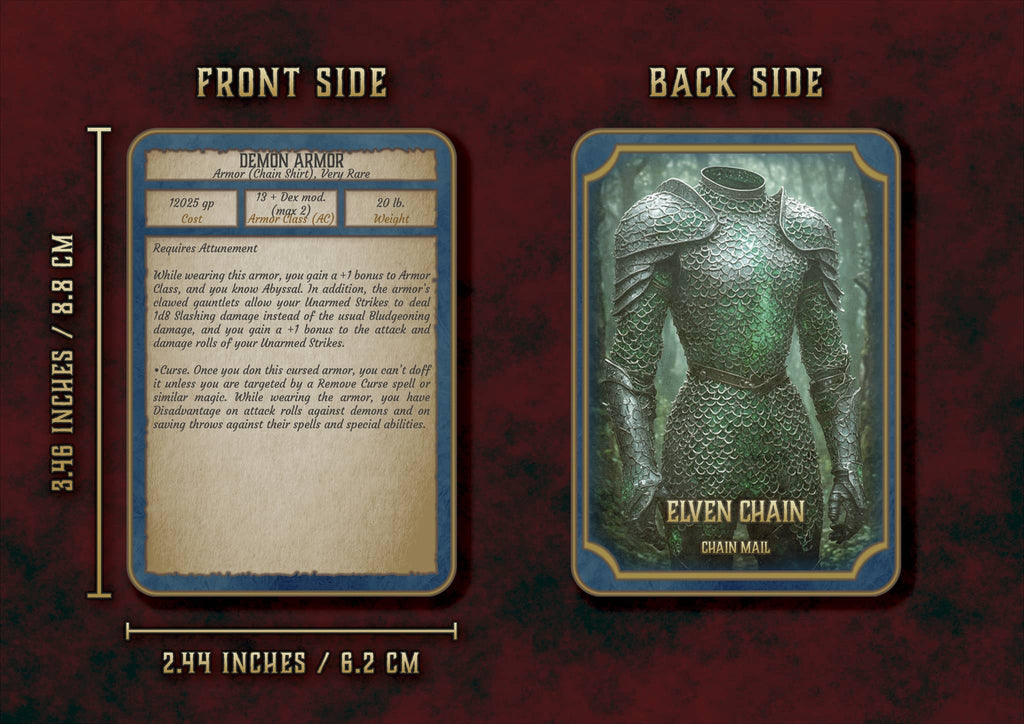 Producto digital Armaduras Mágicas D&D 5E con diseño de armaduras en formato de carta