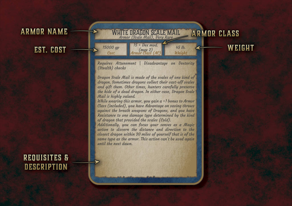 Aarmaduras Mágicas PDF para D&D 5E con detalles de armadura blanca de dragón