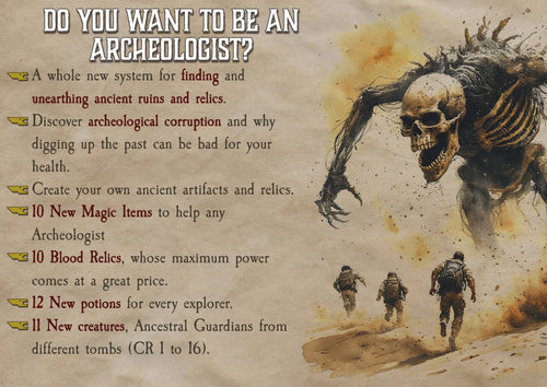 Producto digital Arqueologia D&D 5E con sistema para descubrir ruinas antiguas y nuevos elementos