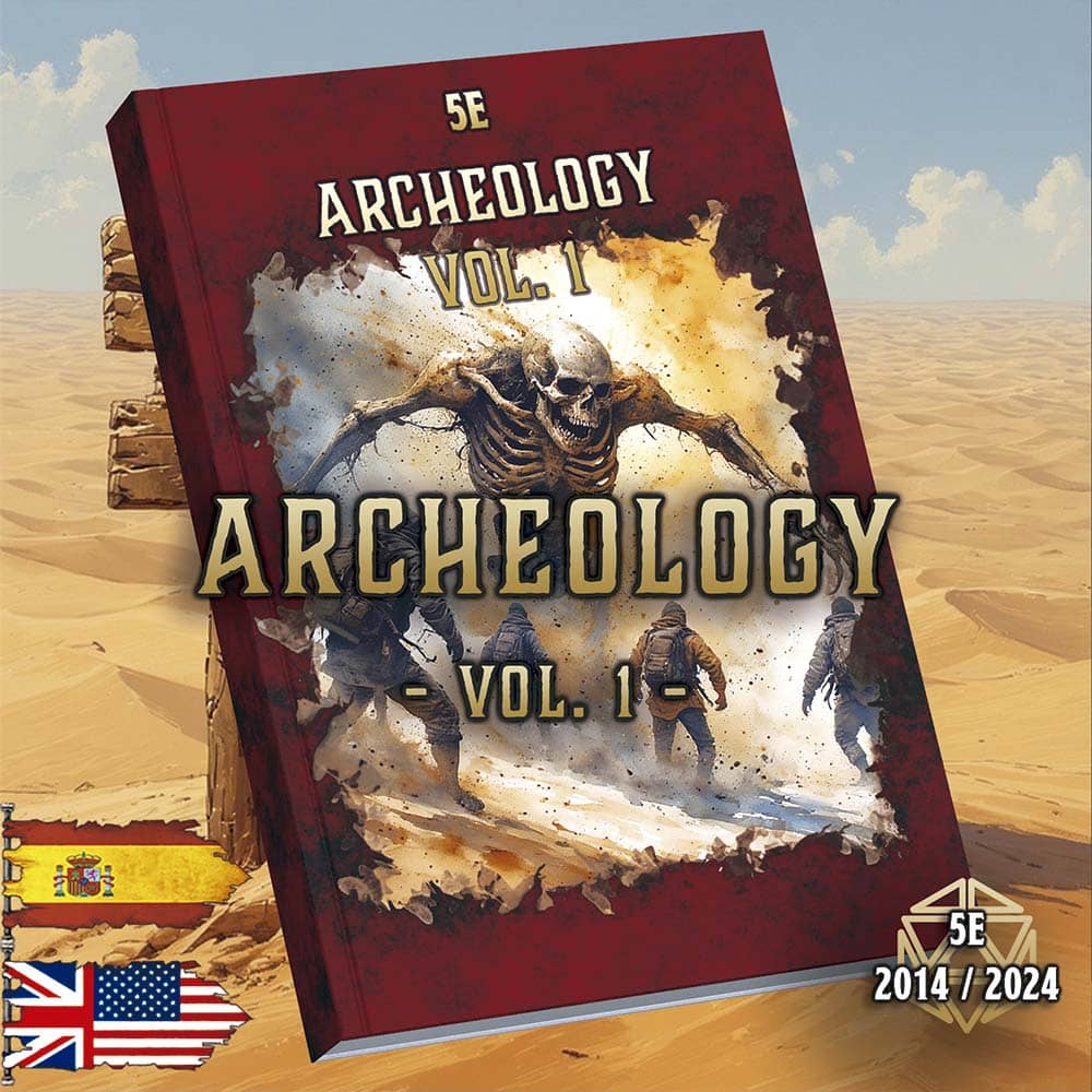 Libro digital de Arqueología Volumen 1 para juegos de rol, con arte fantástico y temática de aventura
