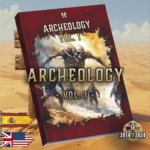 Libro digital de Arqueología Volumen 1 para juegos de rol, con arte fantástico y temática de aventura