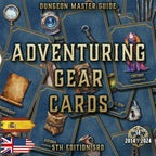 Tarjetas de Equipo de Aventureros para juegos de rol, incluyendo diversos objetos y accesorios