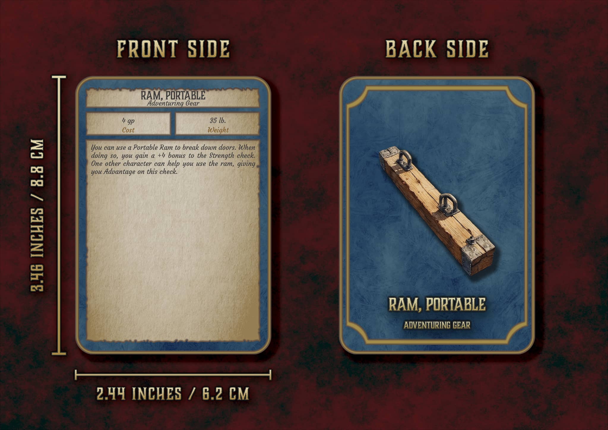 Tarjeta de Equipos de Aventureros con el diseño de un RAM portátil para juegos de rol