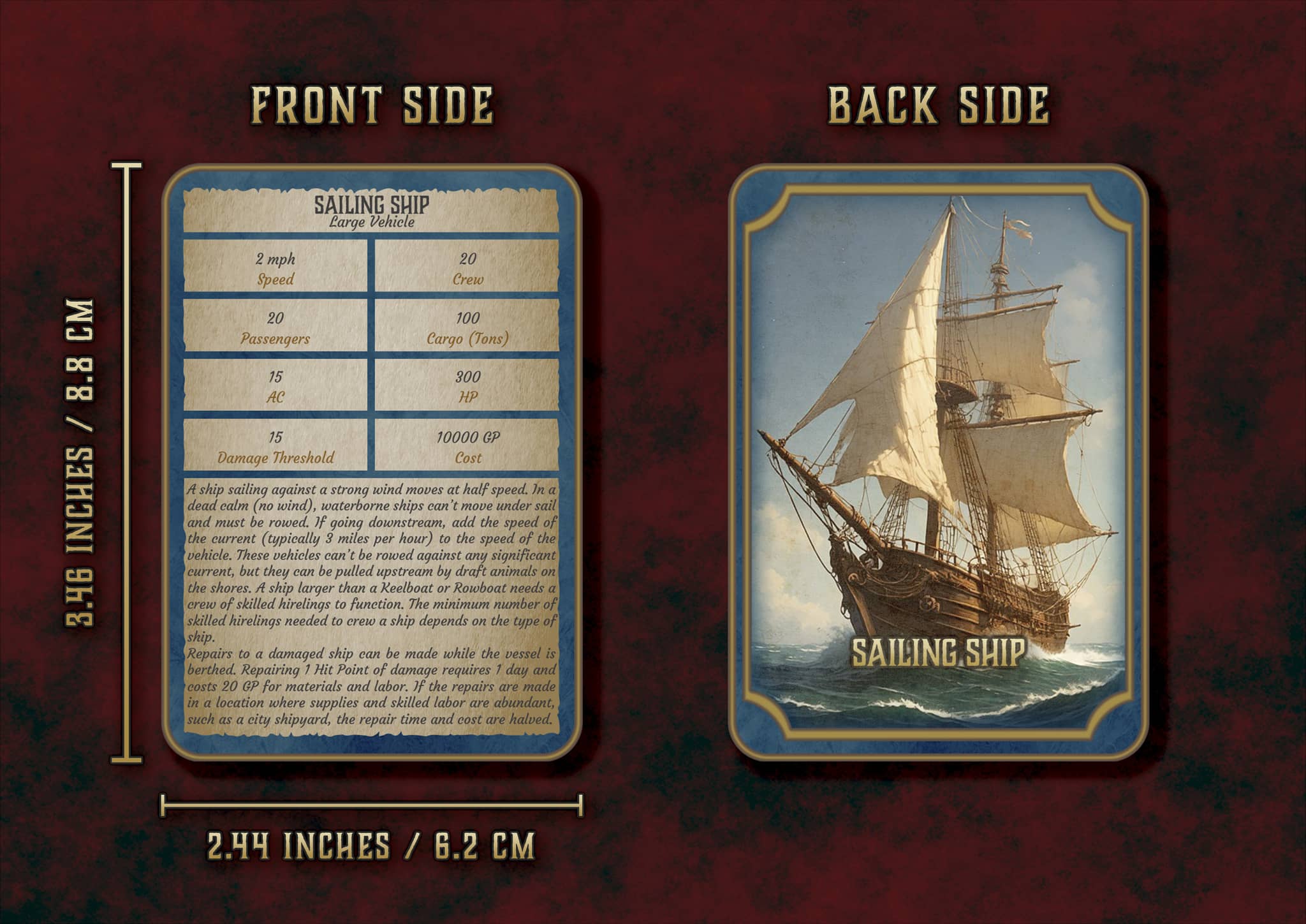 Tarjeta de Vehiculos para DnD 5E de barco a vela