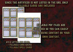 Producto digital de cartas Conjuros Artifice D&D 5E con archivos PDF rellenables