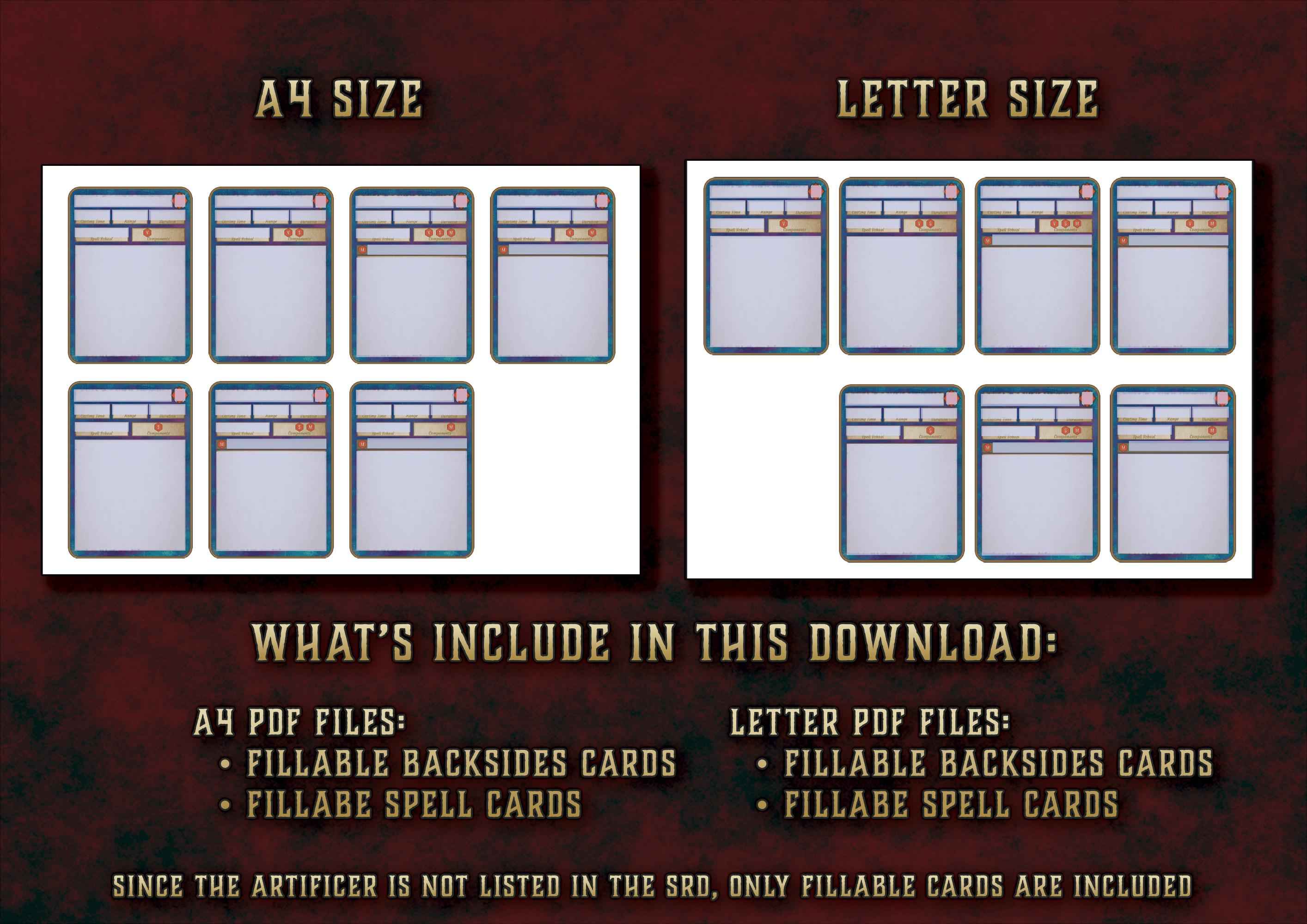 Cartas De Conjuros DnD 5E Artifice 2014 Y 2024 Imprimible Digital