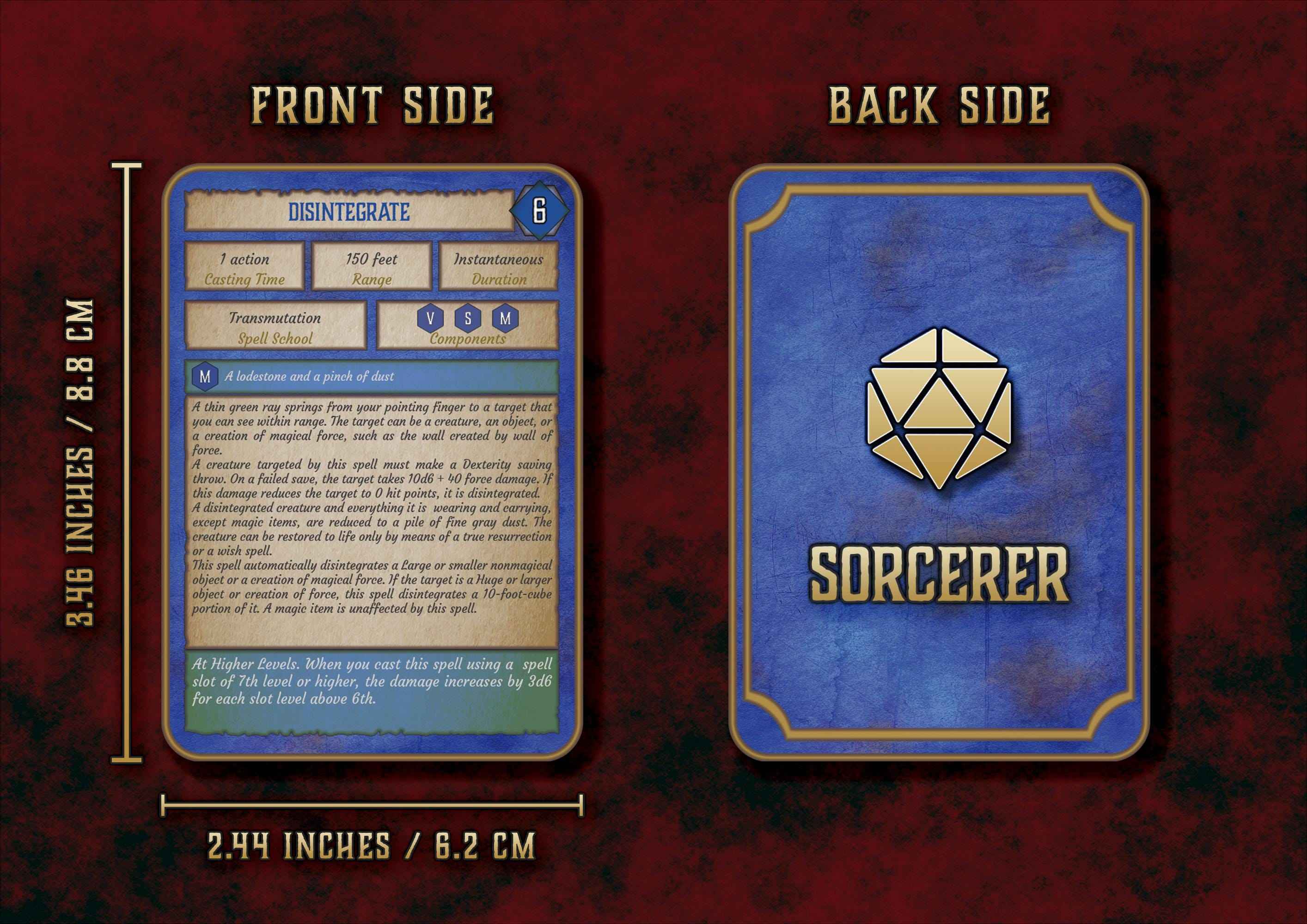 Cartas De Conjuros DnD 5E Hechicero 2014 Y 2024 Imprimible Digital