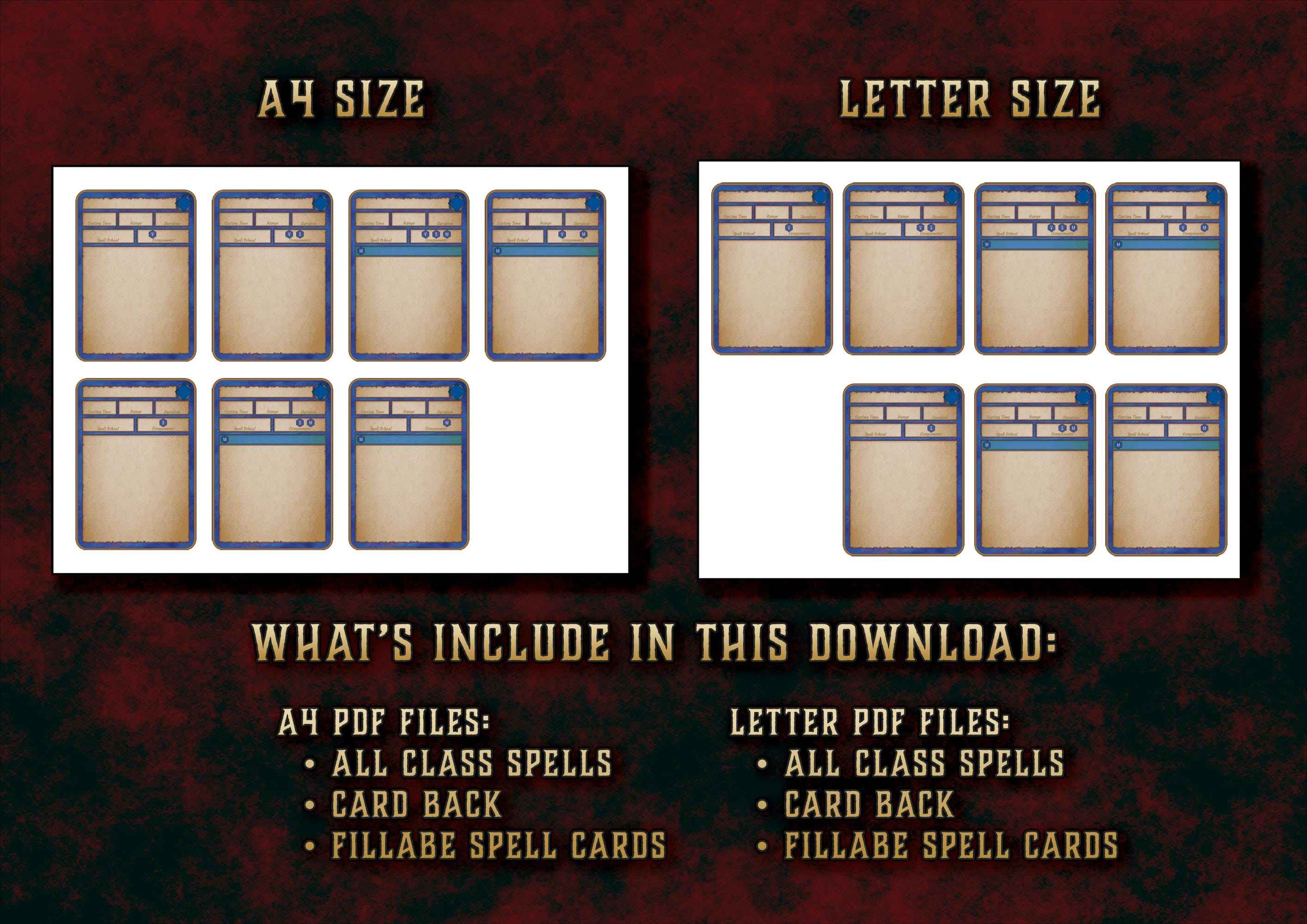 Cartas De Conjuros DnD 5E Hechicero 2014 Y 2024 Imprimible Digital