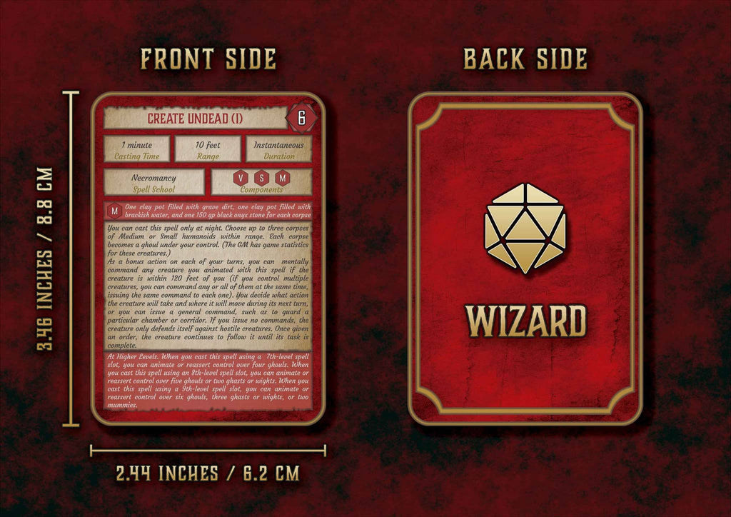 Cartas Conjuros DnD Mago Imprimible Digital con diseño detallado de hechizo y reverso temático de mago
