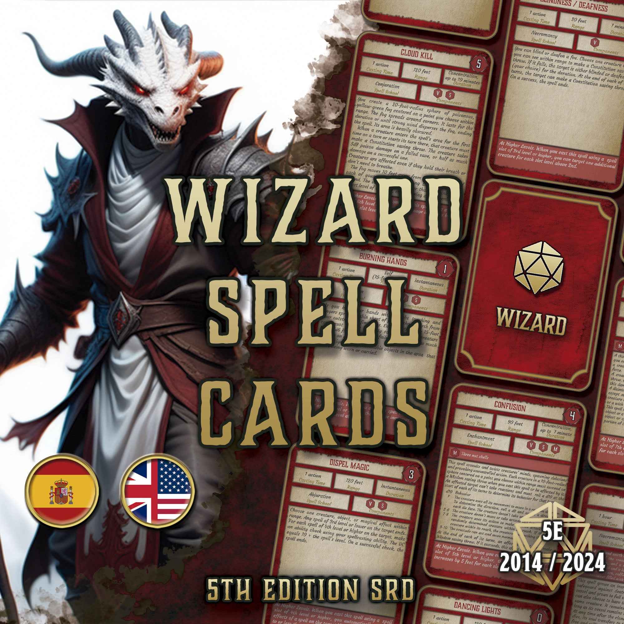 Cartas De Conjuros DnD 5E Mago 2014 Y 2024 Imprimible Digital