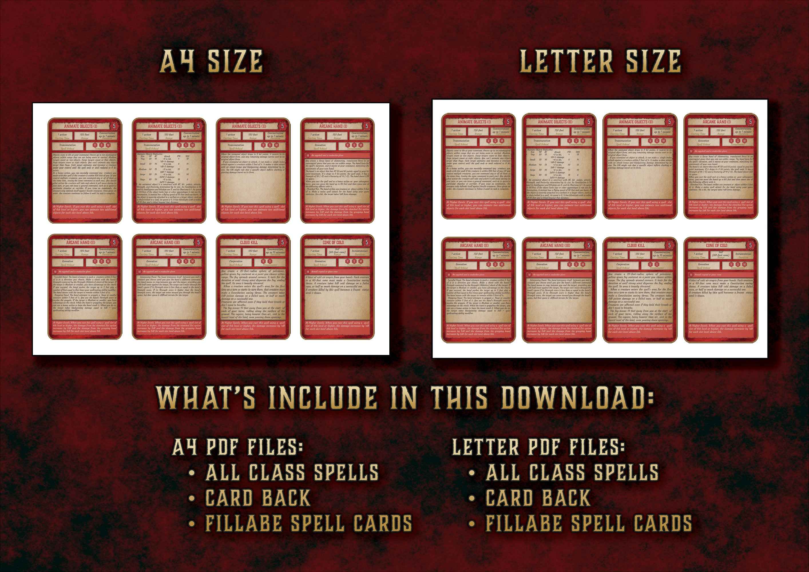 Cartas De Conjuros DnD 5E Mago 2014 Y 2024 Imprimible Digital
