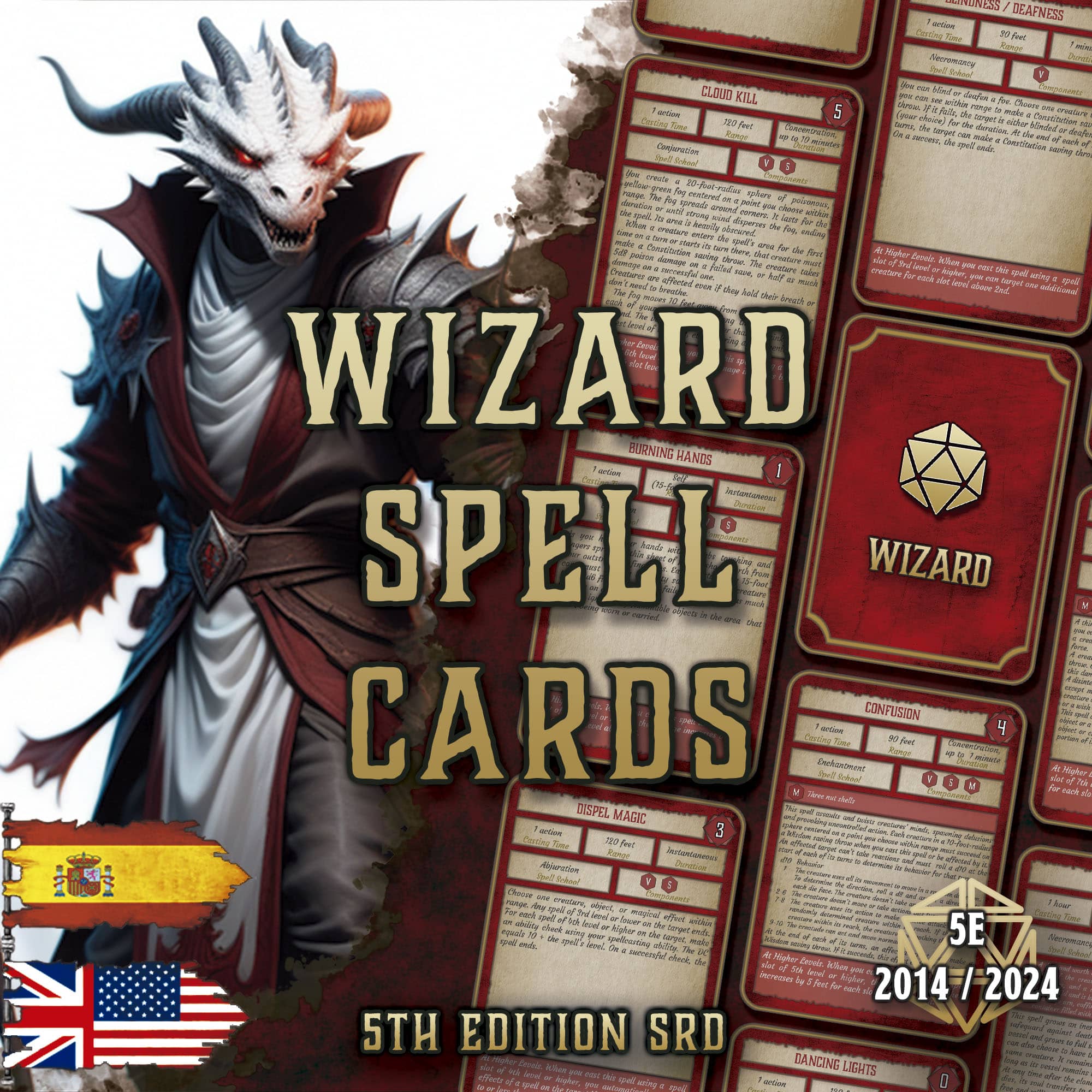 Cartas Conjuros DnD Mago Imprimible Digital con diseño atractivo y detallado para juegos de rol