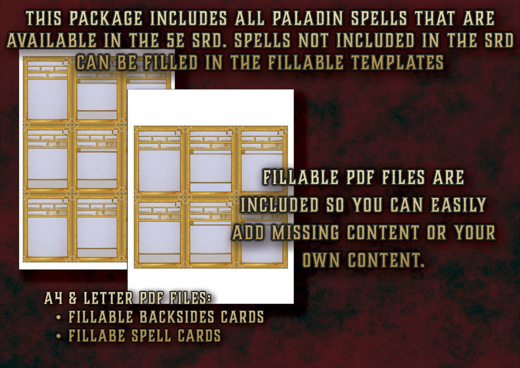 Cartas Conjuros DnD Paladin Imprimible Digital para D&D 5E con plantillas rellenables