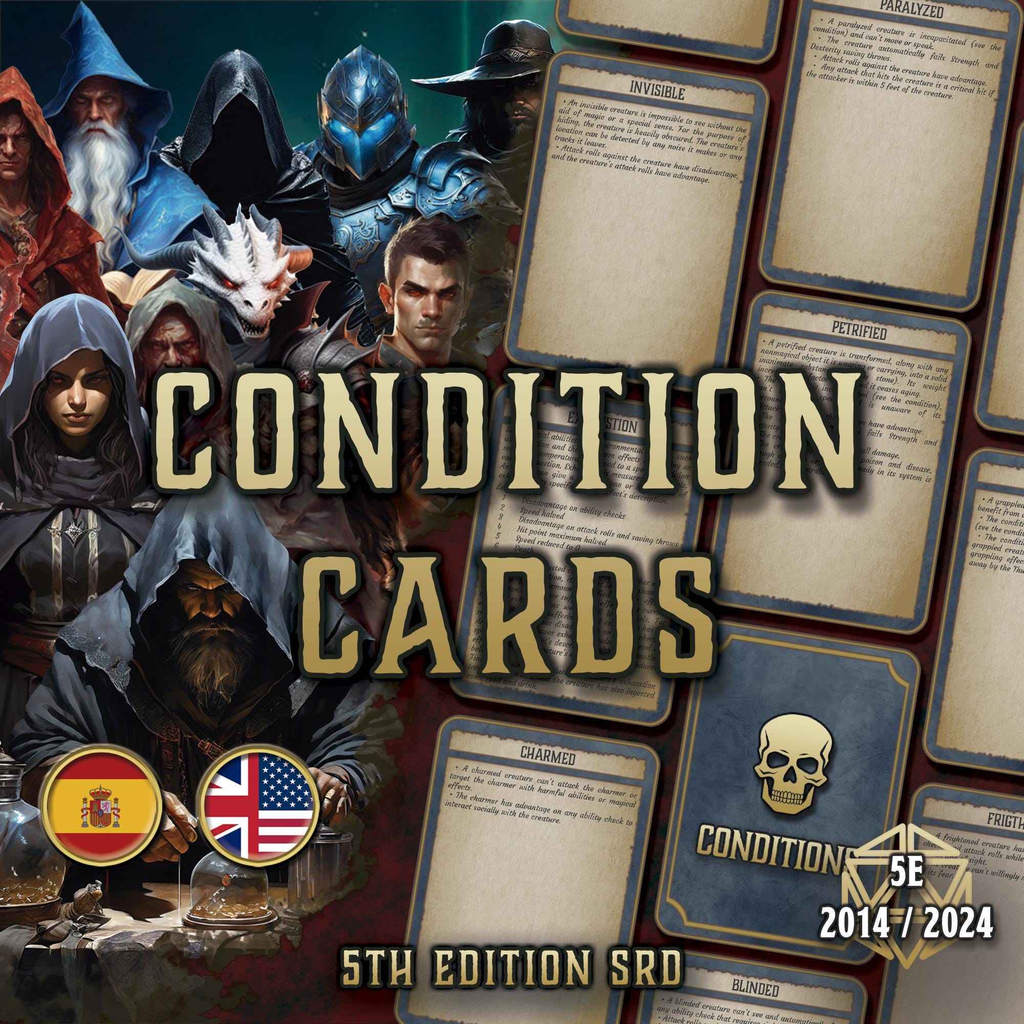 Cartas De Condiciones DnD 5E 2014 Y 2024 Imprimible Digital