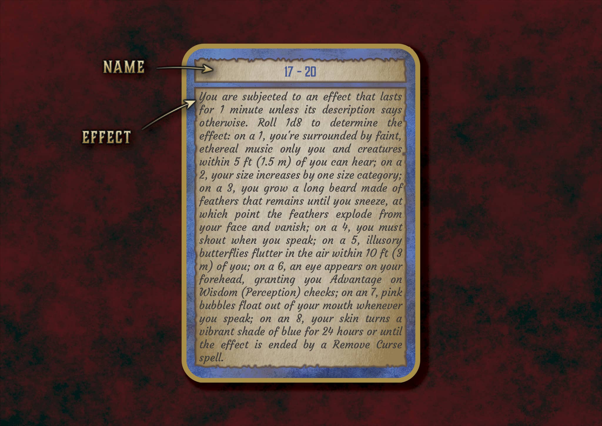 Cartas de Magia Salvaje D&D 5E con efectos mágicos para juegos de rol