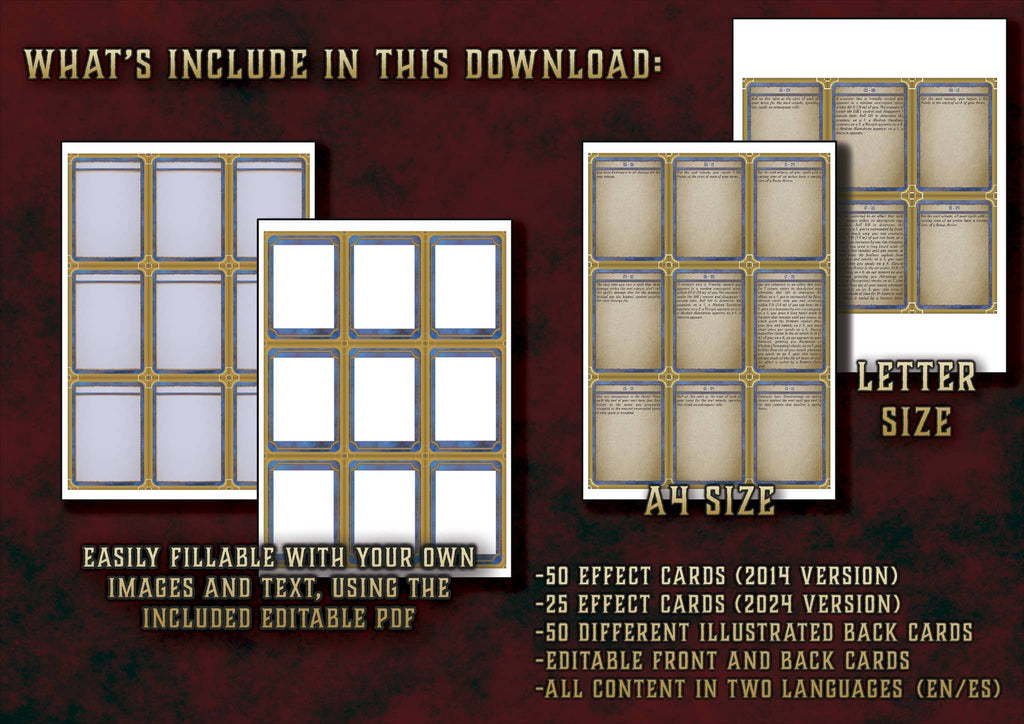 Producto digital Cartas de Magia Salvaje D&D 5E 2024 con plantillas editables para efectos y cartas ilustradas