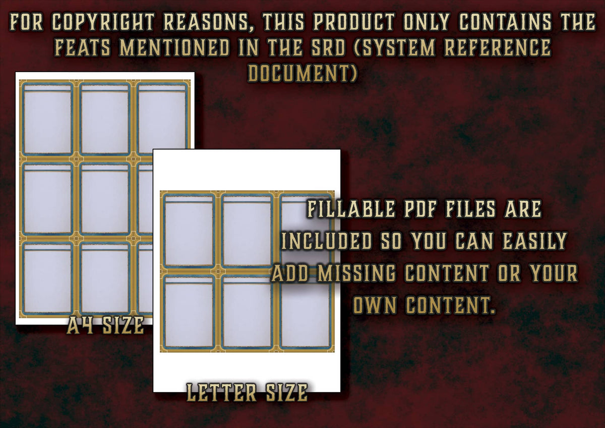 Cartas Dotes formato PDF para D&D 5E con espacio para agregar contenido propio