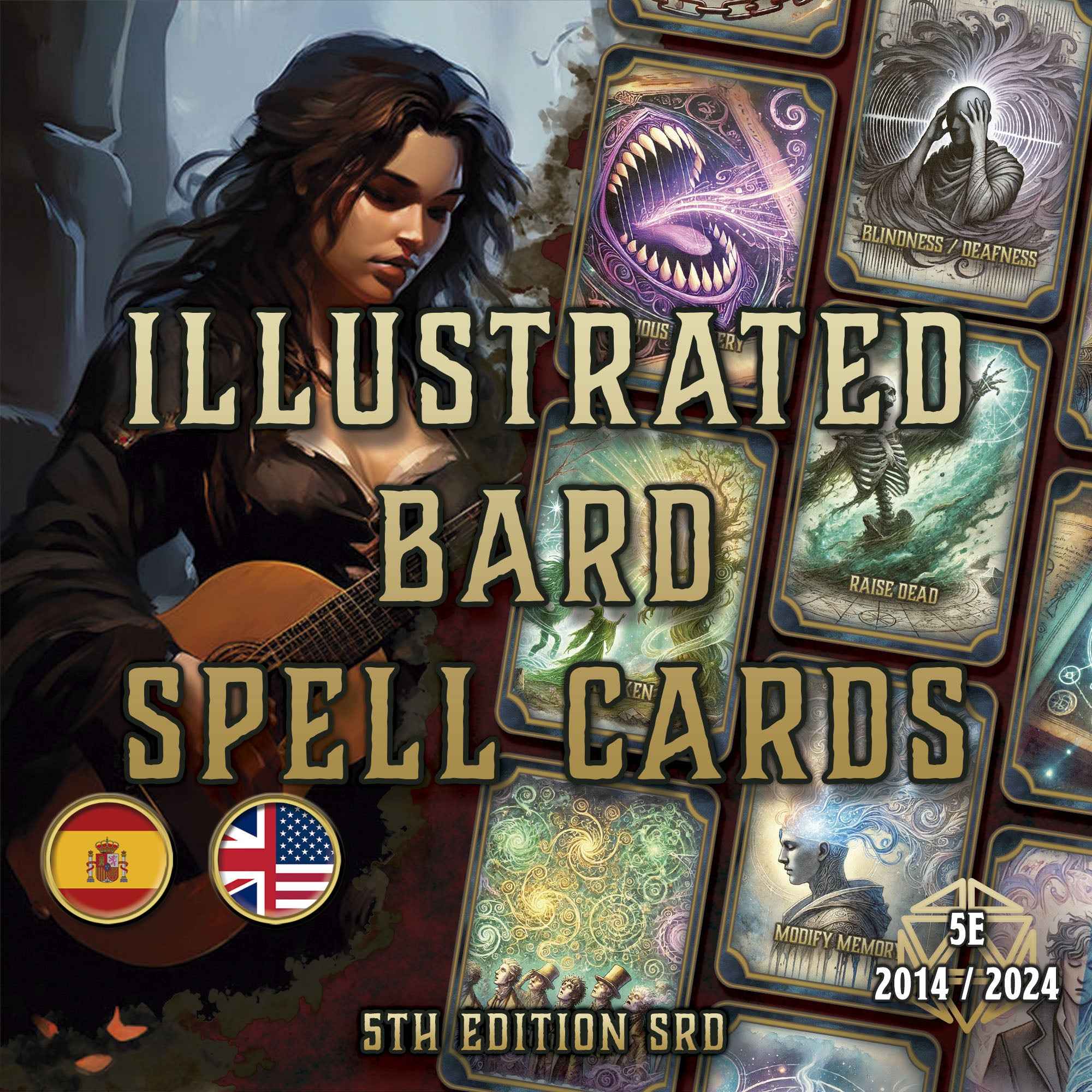 Cartas Ilustradas De Conjuros DnD 5E Bardo 2014 Y 2024 Imprimible Digital