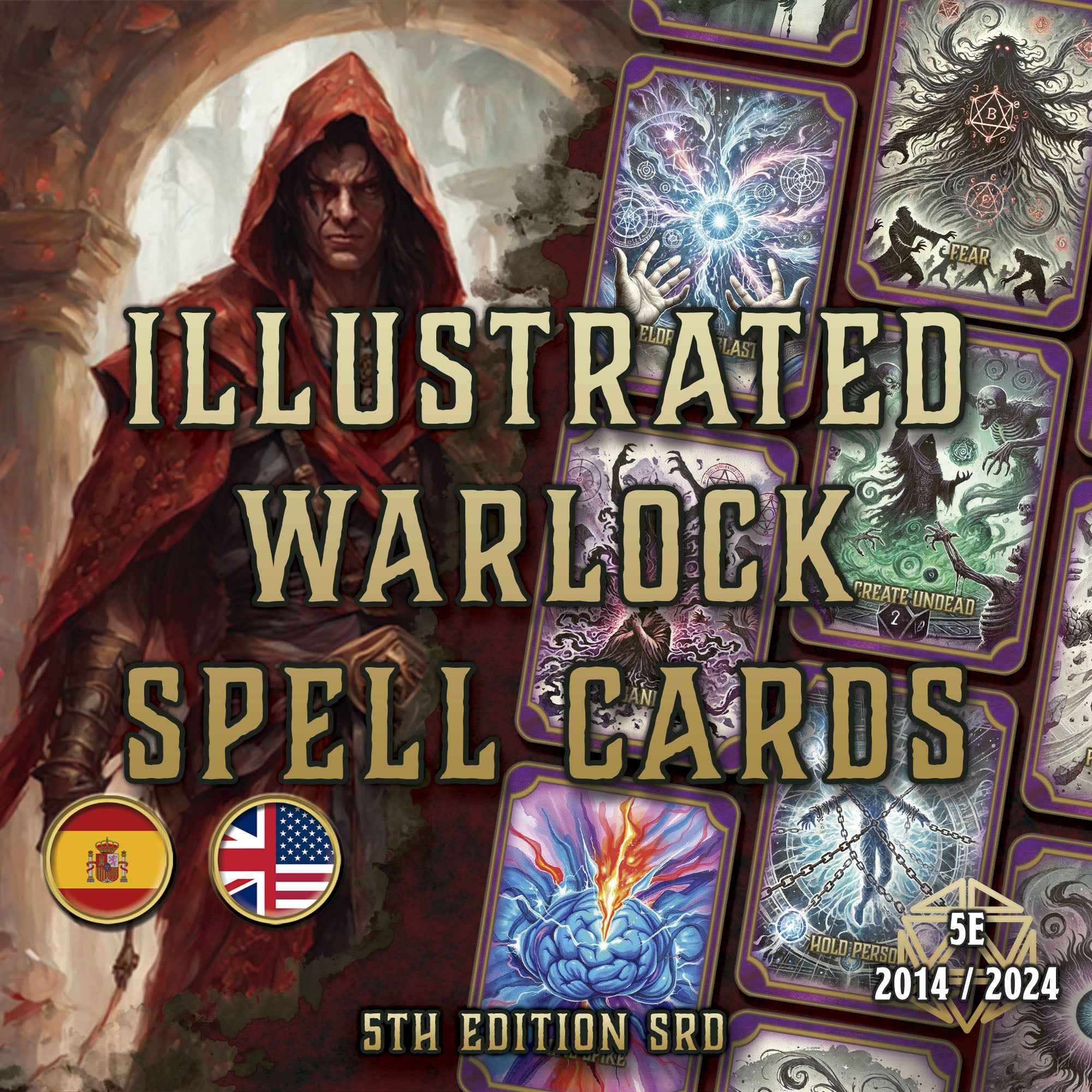 Cartas Ilustradas De Conjuros DnD 5E Brujo 2014 Y 2024 Imprimible Digital