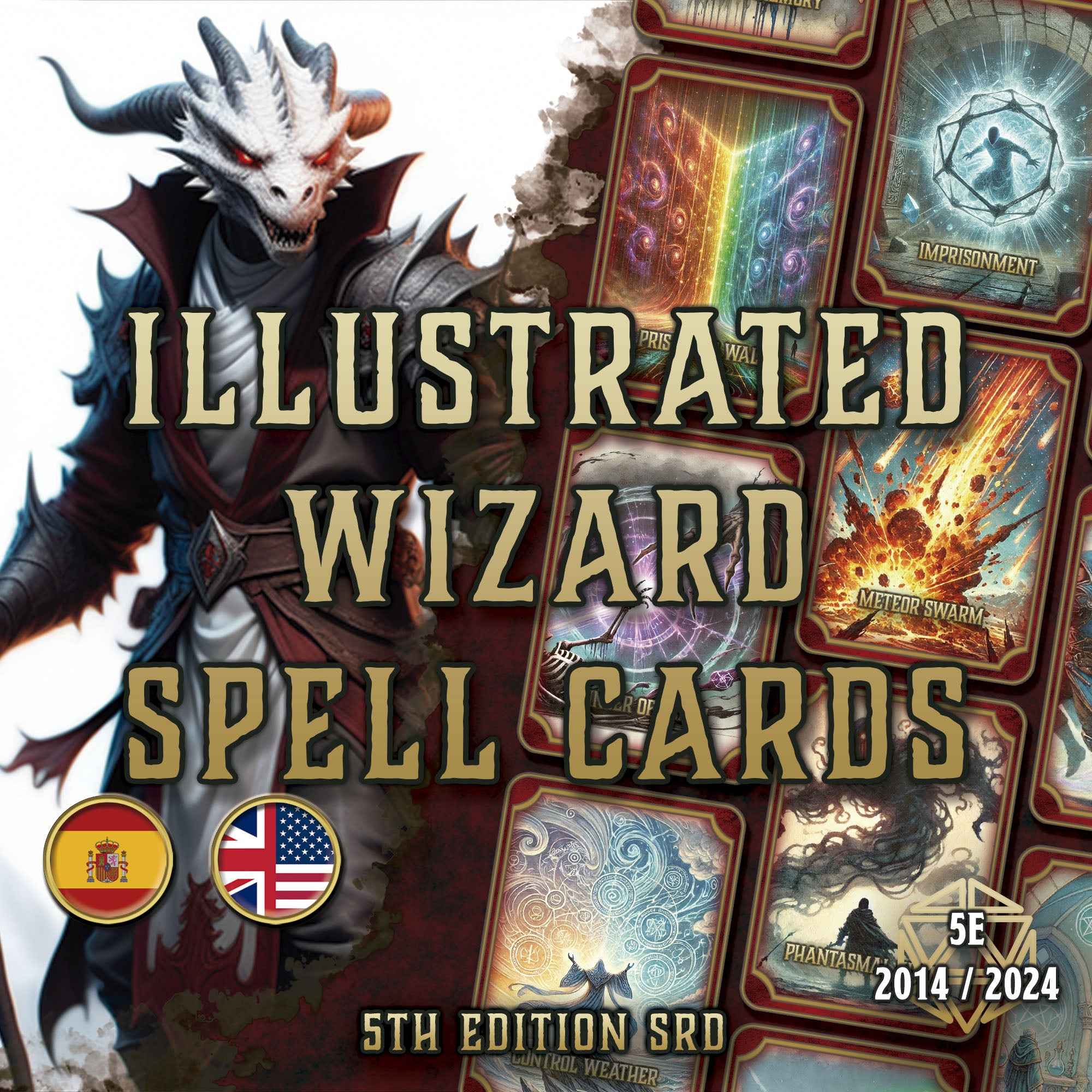 Cartas Ilustradas De Conjuros DnD 5E Mago 2014 Y 2024 Imprimible Digital