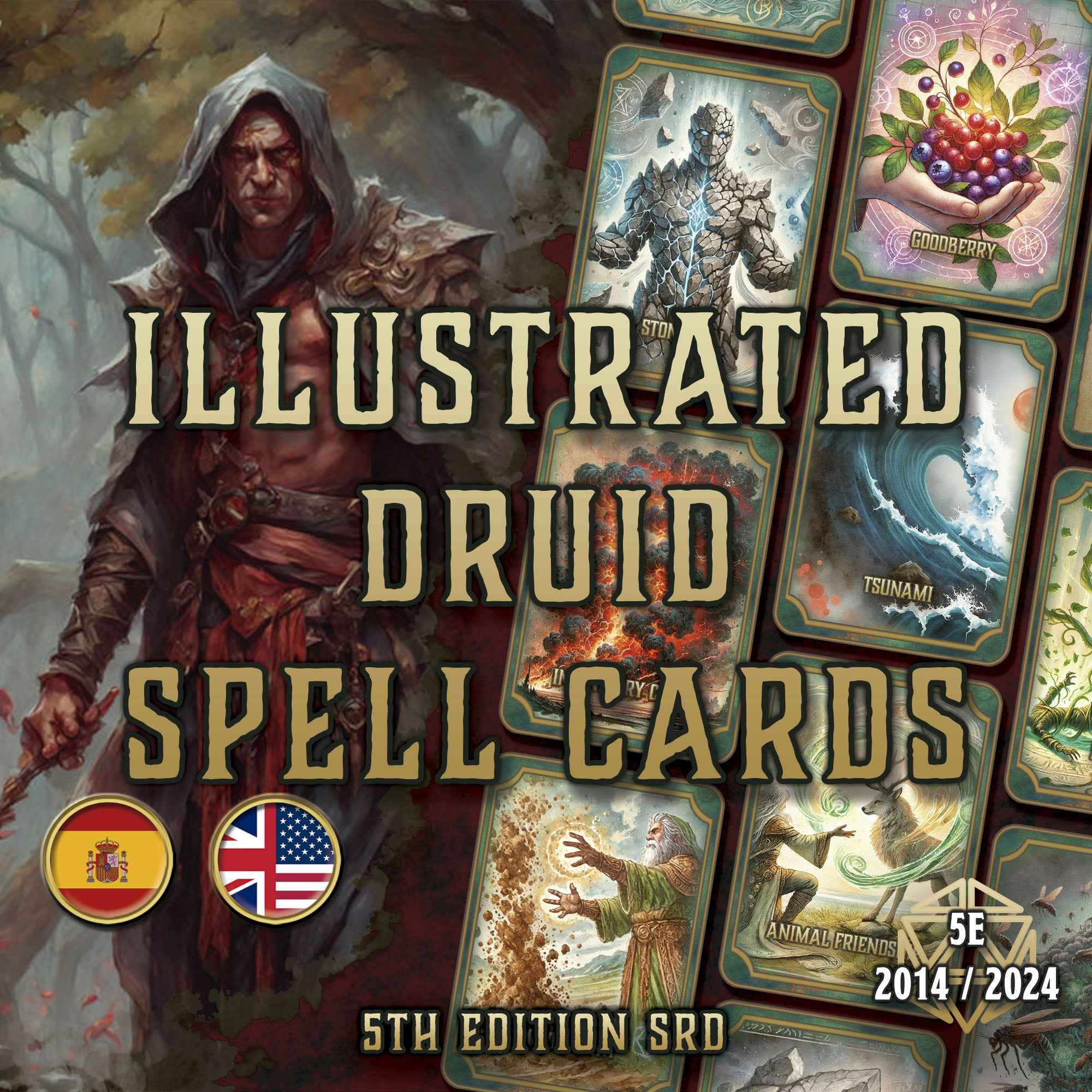 Cartas Ilustradas De Conjuros DnD 5E Druida 2014 Y 2024 Imprimible Digital