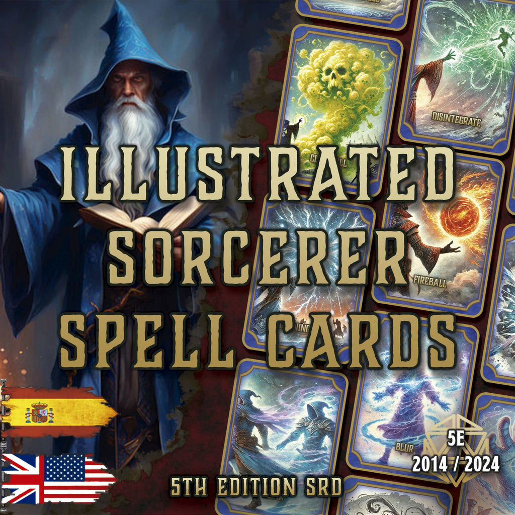 Cartas ilustradas conjuros hechicero D&D 5E 2024