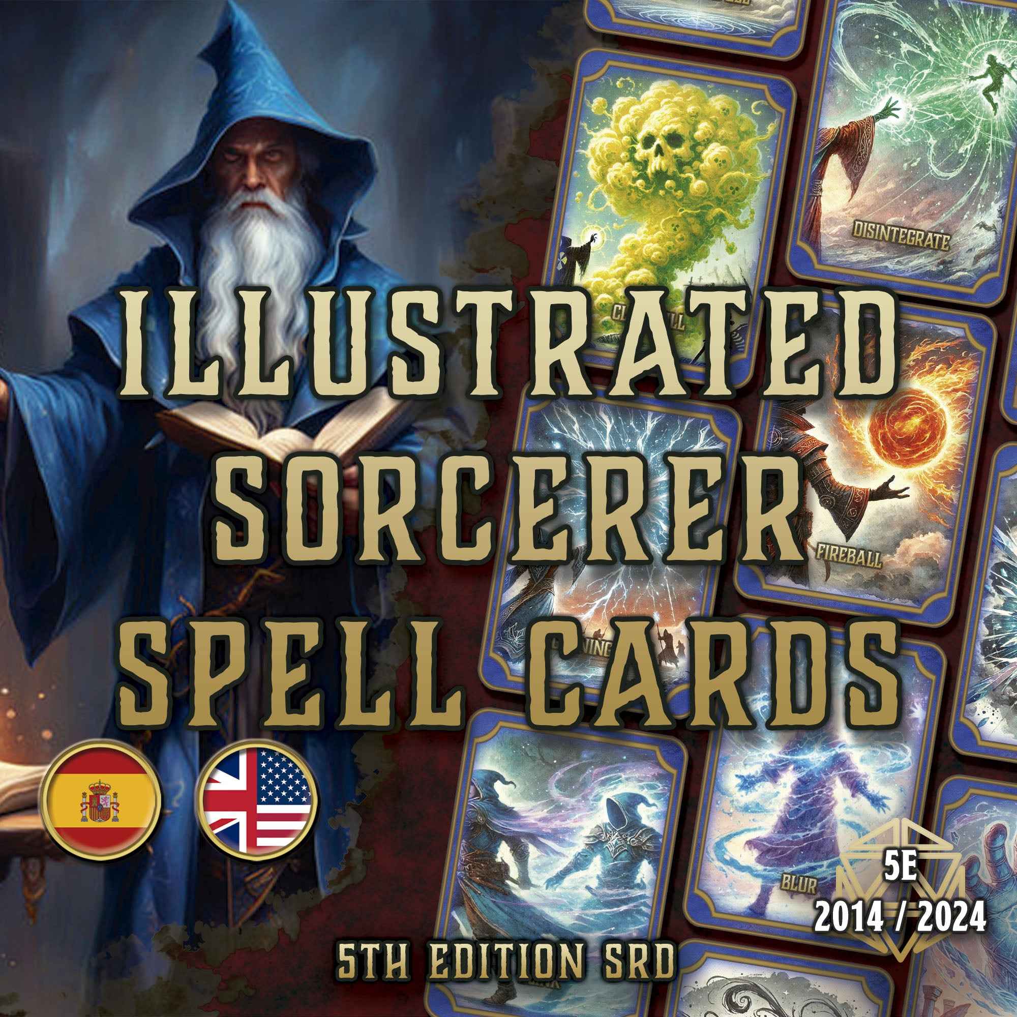 Cartas Ilustradas De Conjuros DnD 5E Hechicero 2014 Y 2024 Imprimible Digital