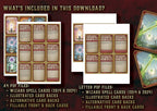 Cartas Ilustradas Conjuros Mago D&D 5E, incluye archivos PDF con diferentes diseños de cartas