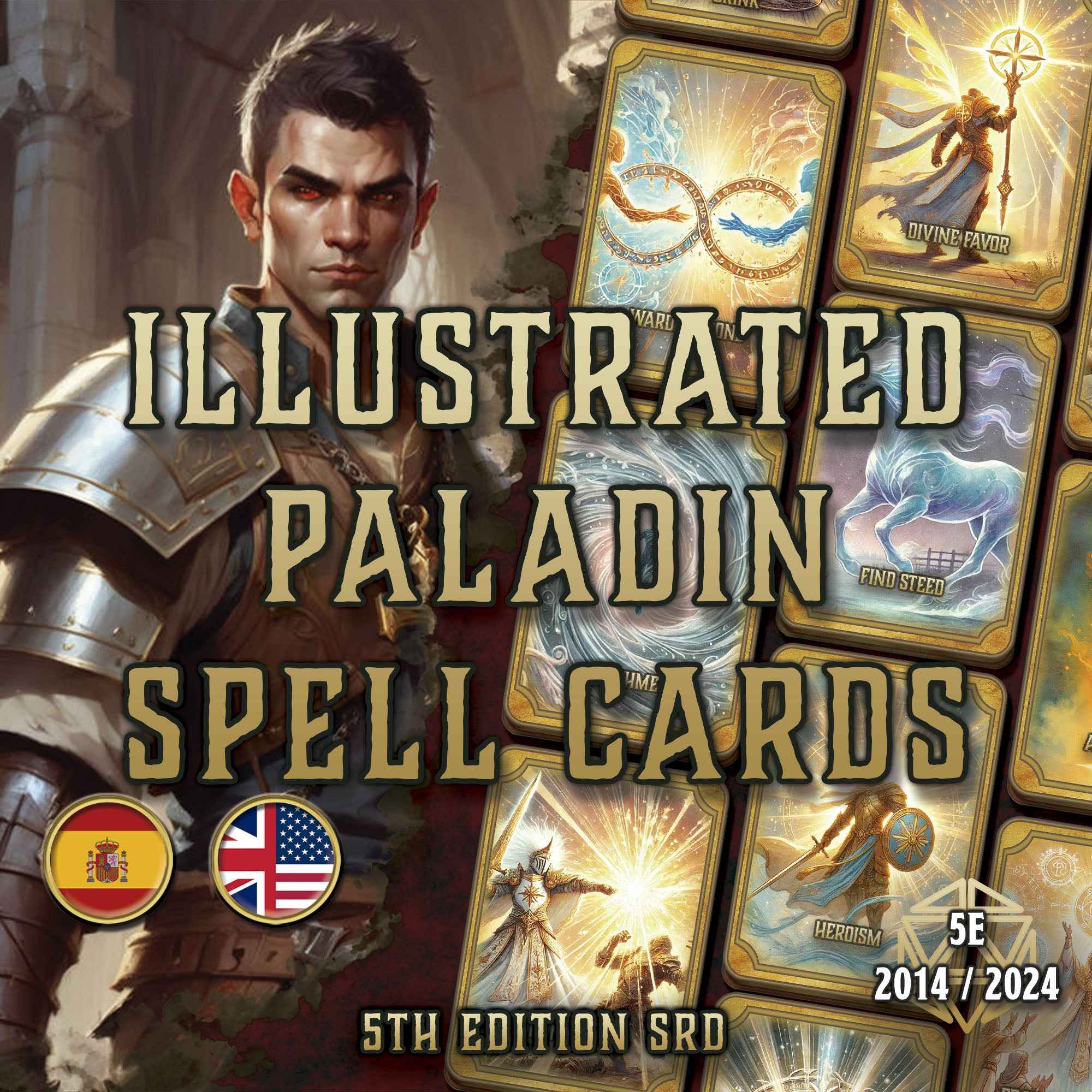 Cartas Ilustradas De Conjuros DnD 5E Paladin 2014 Y 2024 Imprimible Digital