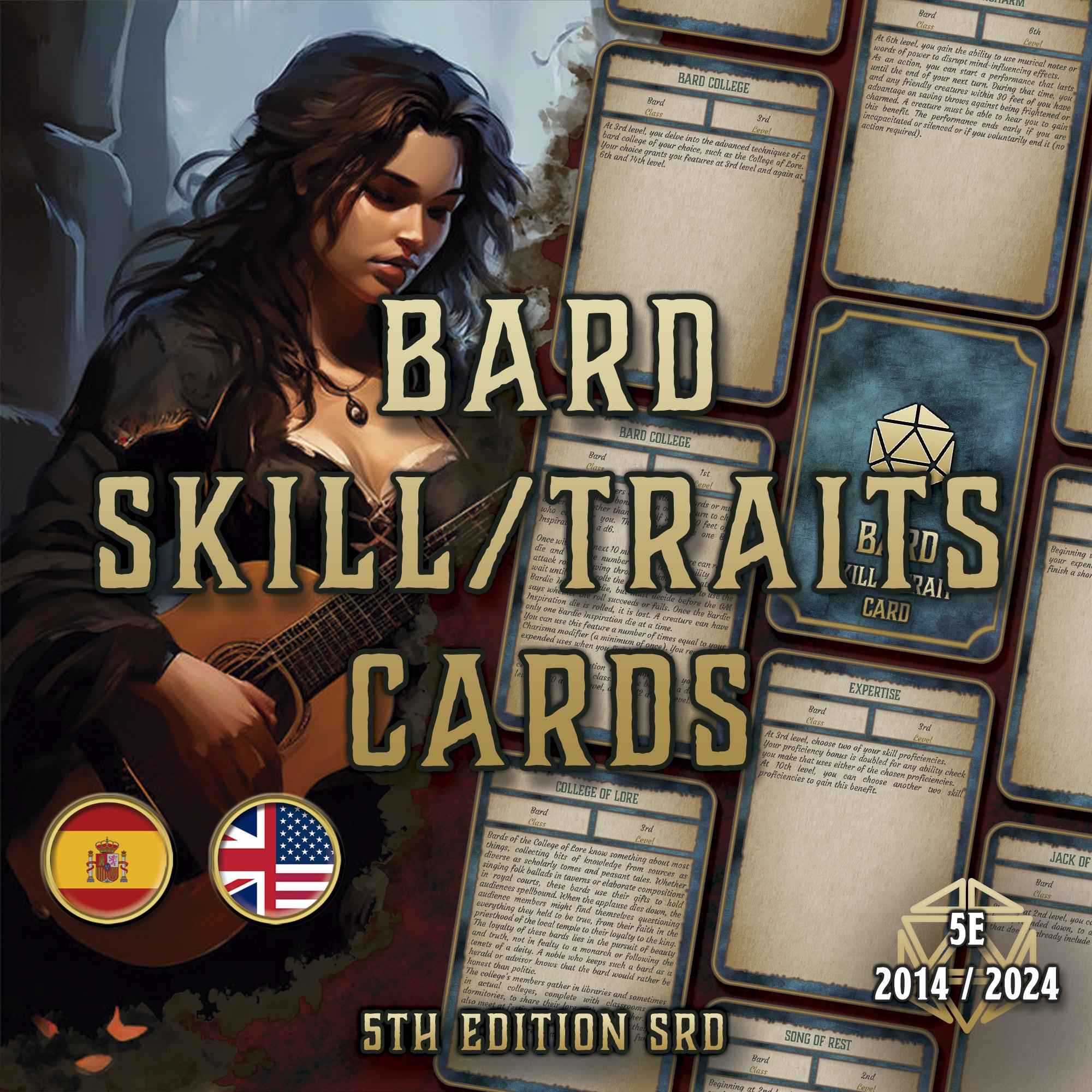 Cartas De Rasgos Y Habilidades DnD 5E Bardo 2014 Y 2024 Imprimible Digital