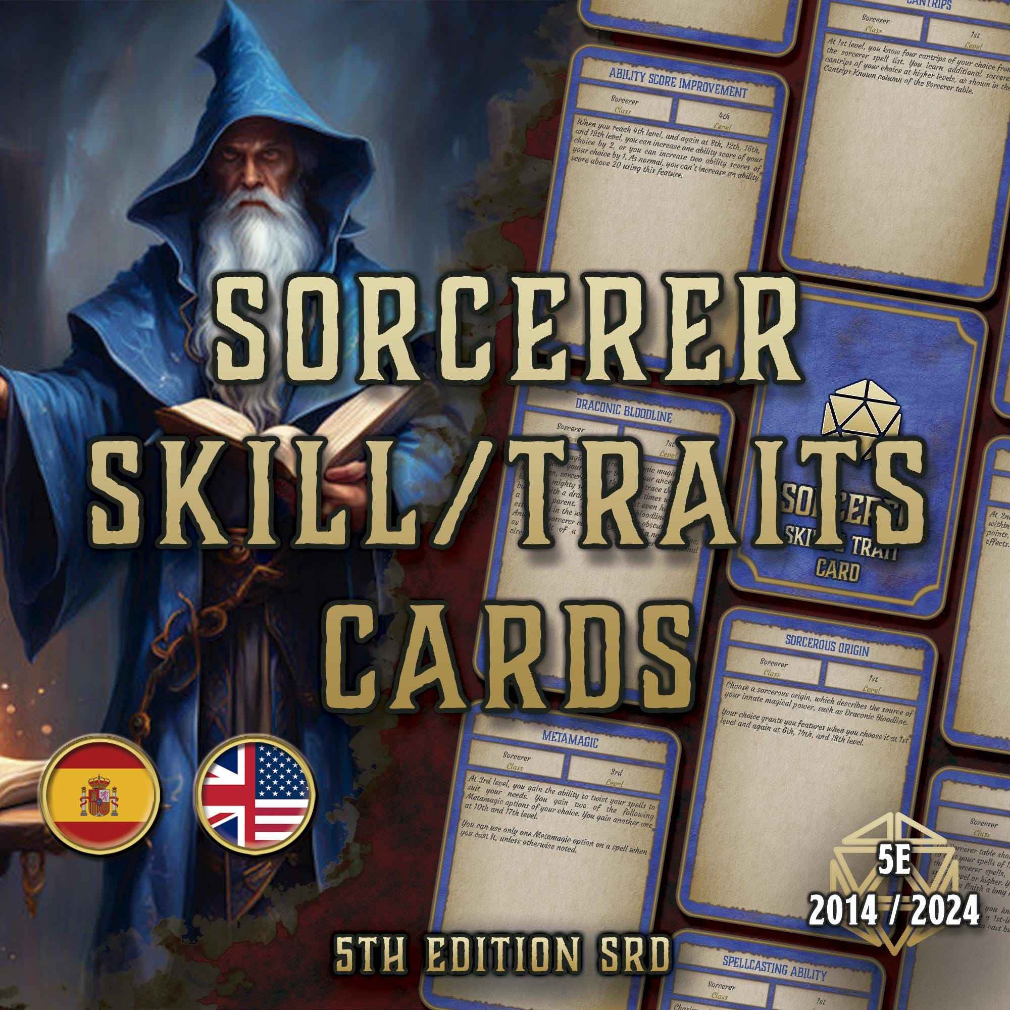 Cartas De Rasgos Y Habilidades DnD 5E Hechicero 2014 Y 2024 Imprimible Digital