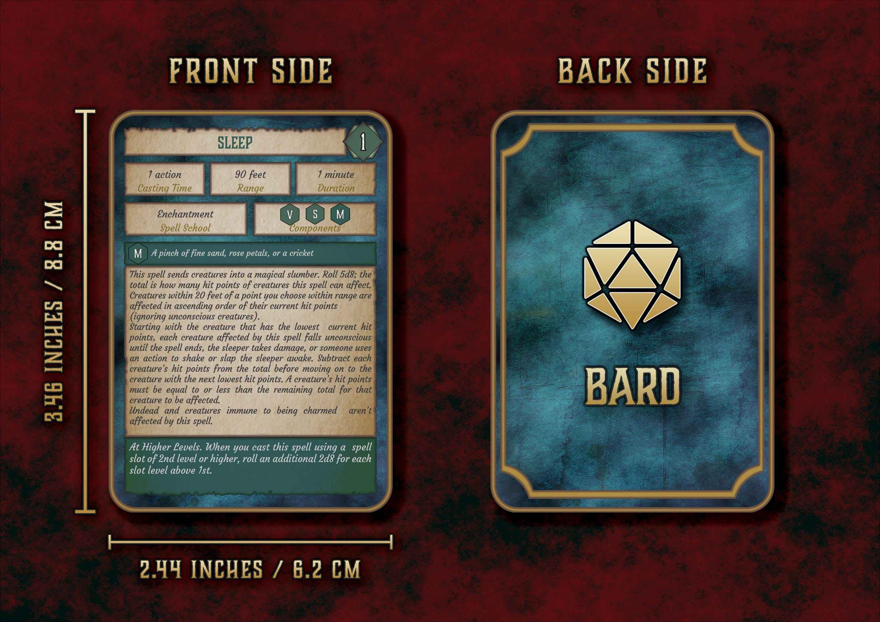 Cartas De Conjuros DnD 5E Bardo 2014 Y 2024 Imprimible Digital