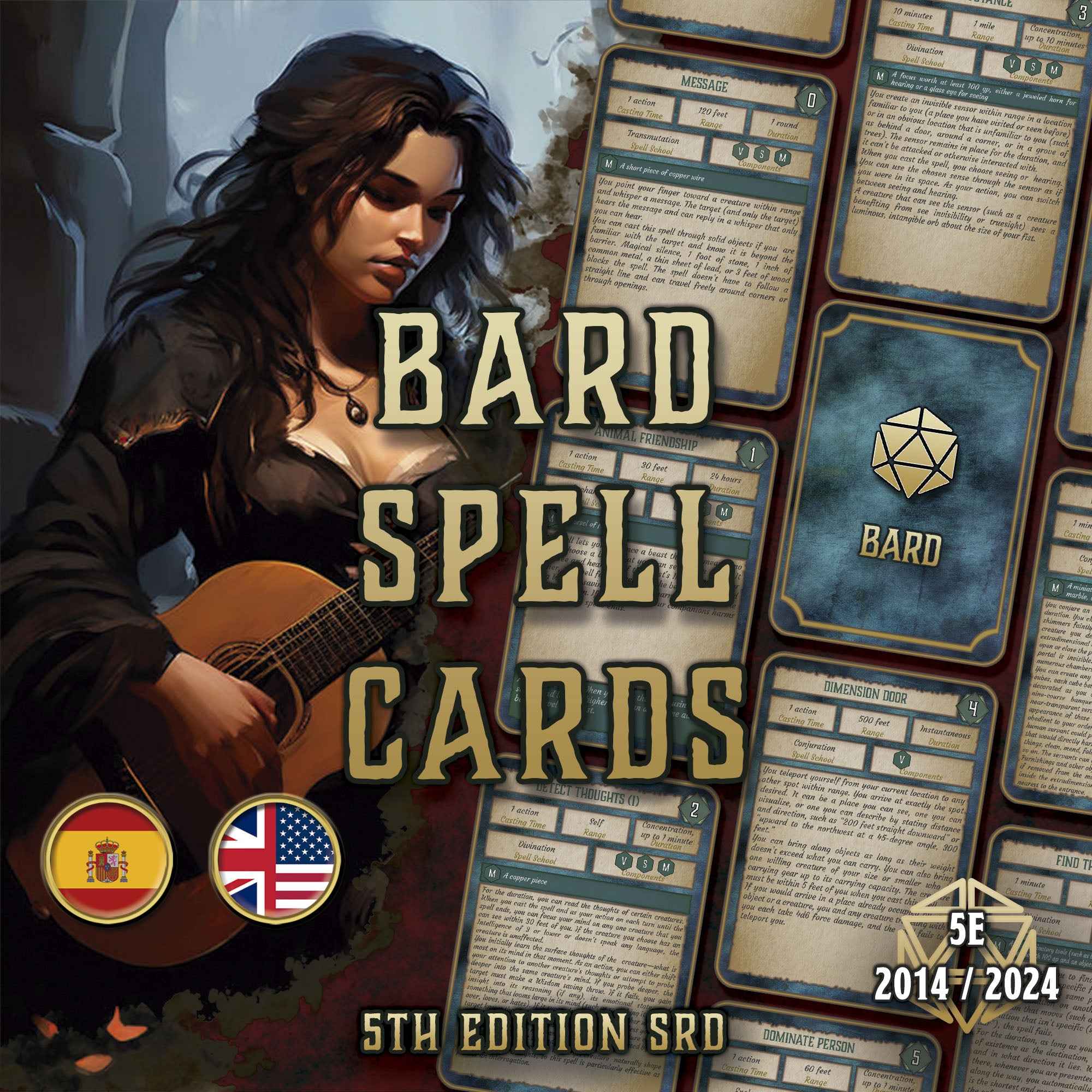 Cartas De Conjuros DnD 5E Bardo 2014 Y 2024 Imprimible Digital