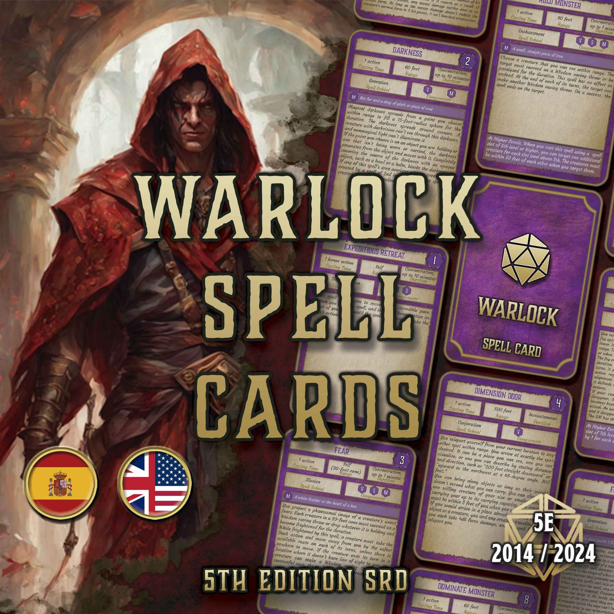 Cartas De Conjuros DnD 5E Brujo 2014 Y 2024 Imprimible Digital