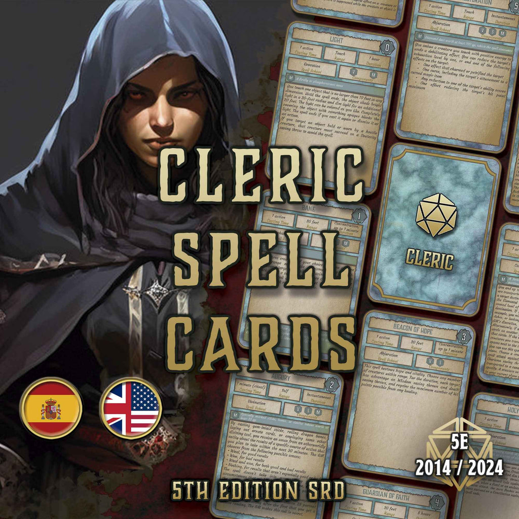 Cartas De Conjuros DnD 5E Clerigo 2014 Y 2024 Imprimible Digital