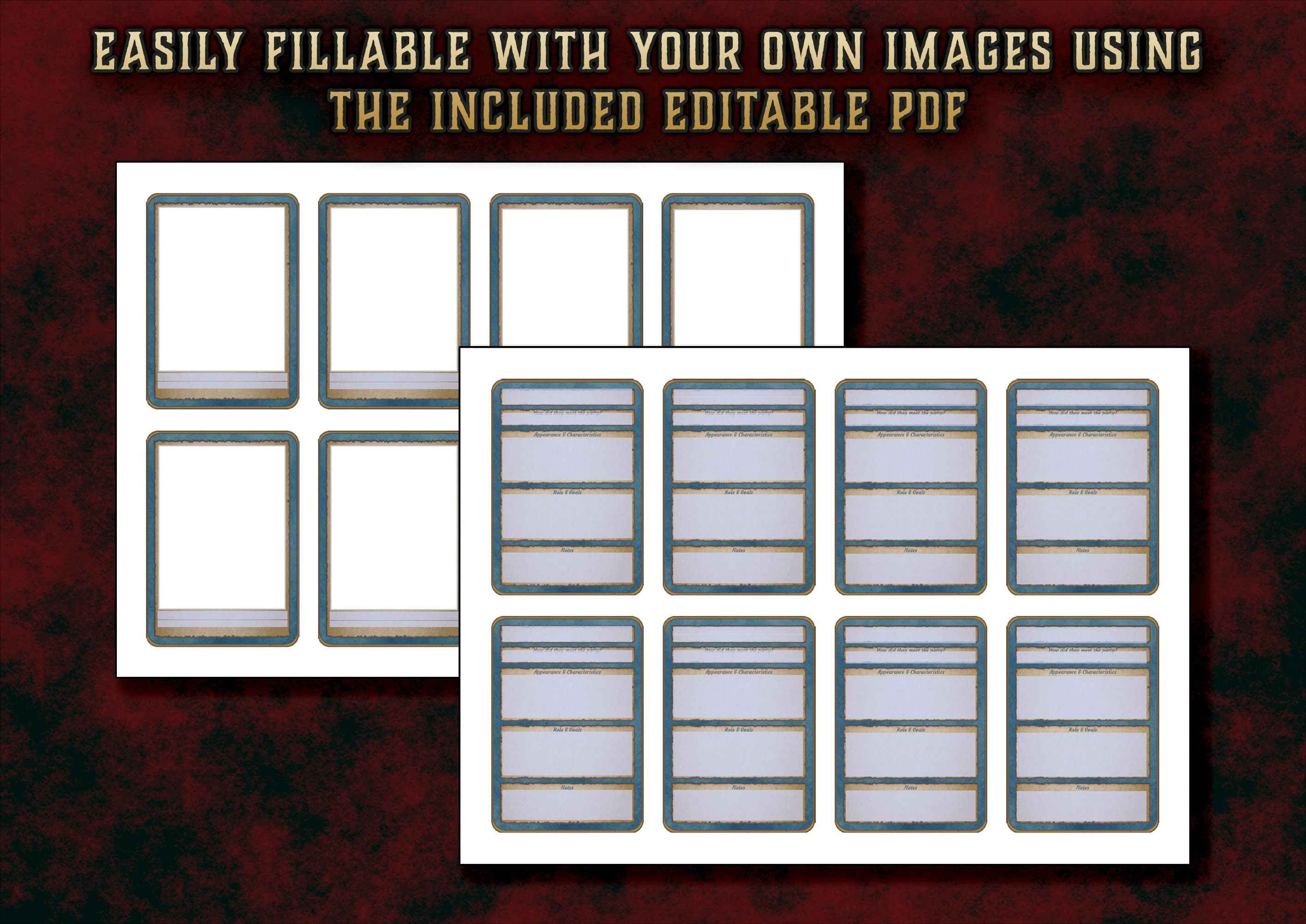 Cartas Editables Para PNJs DnD 5E 2014 Y 2024 Imprimible Digital