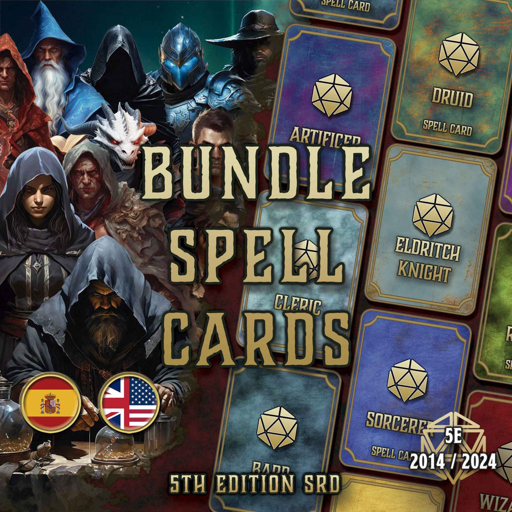 Paquete Cartas De Conjuros DnD 5E 2014 Y 2024 Imprimible Digital