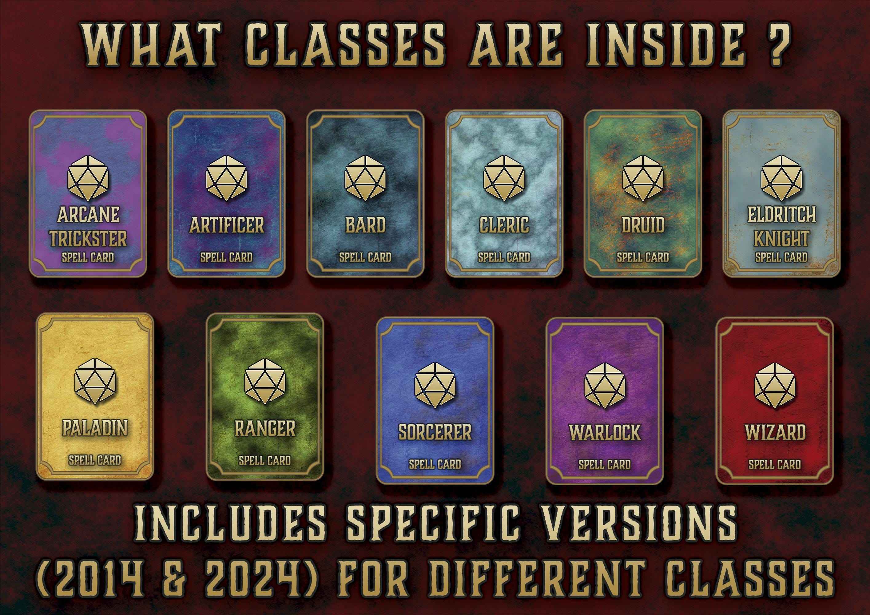 Paquete Cartas De Conjuros DnD 5E 2014 Y 2024 Imprimible Digital