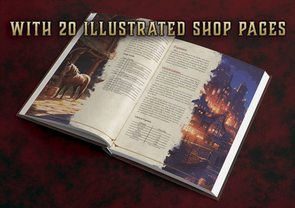 Compendio Tiendas D&D 5E con 20 páginas ilustradas para aventuras de rol