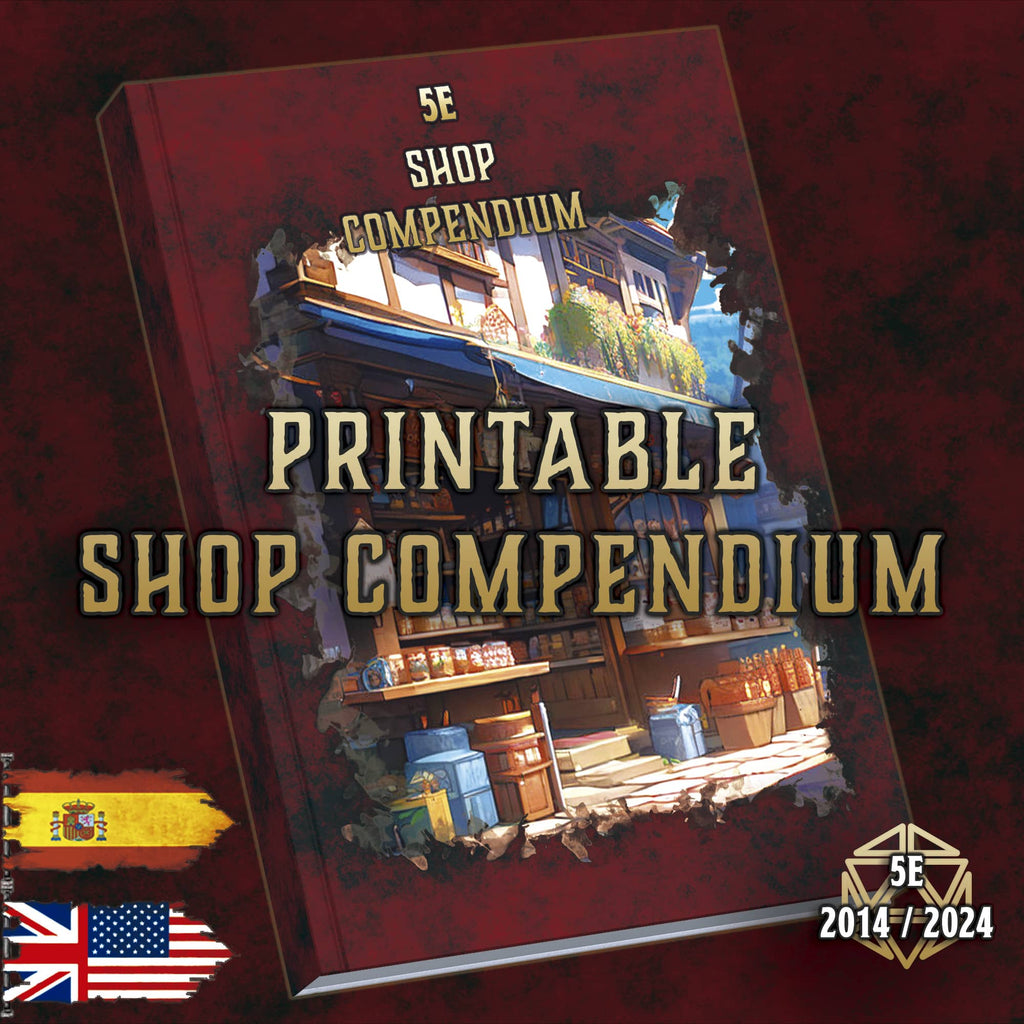 Compendio Tiendas D&D 5E digital imprimible 2014-2024 con ilustraciones temáticas