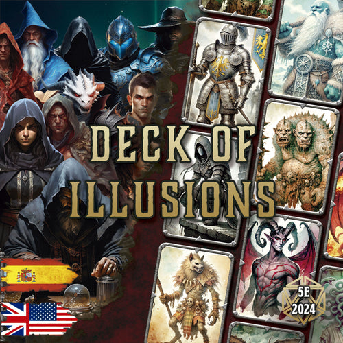 Deck of Illusions para juegos de rol, ilustraciones detalladas de personajes y criaturas