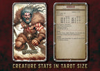 Tarjeta de Berserker de Cibola Designs con estadisticas de criatura en tamano tarot