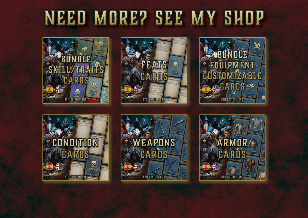 Tarjetas digitales de habilidades, equipo y armas de Cibola Designs para juegos de rol
