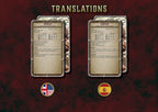 Tarjetas de traduccion del juego de mesa con informacion en ingles y espanol