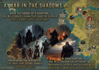 Promocion digital Fantasmas de un Mundo Olvidado de Cibola Designs mapa costero y figuras sombrias de cuatro capitulos