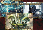 Portada digital de Cibola Designs Fantasmas de un Mundo Olvidado caballero magia prohibida y ciudad en ruinas